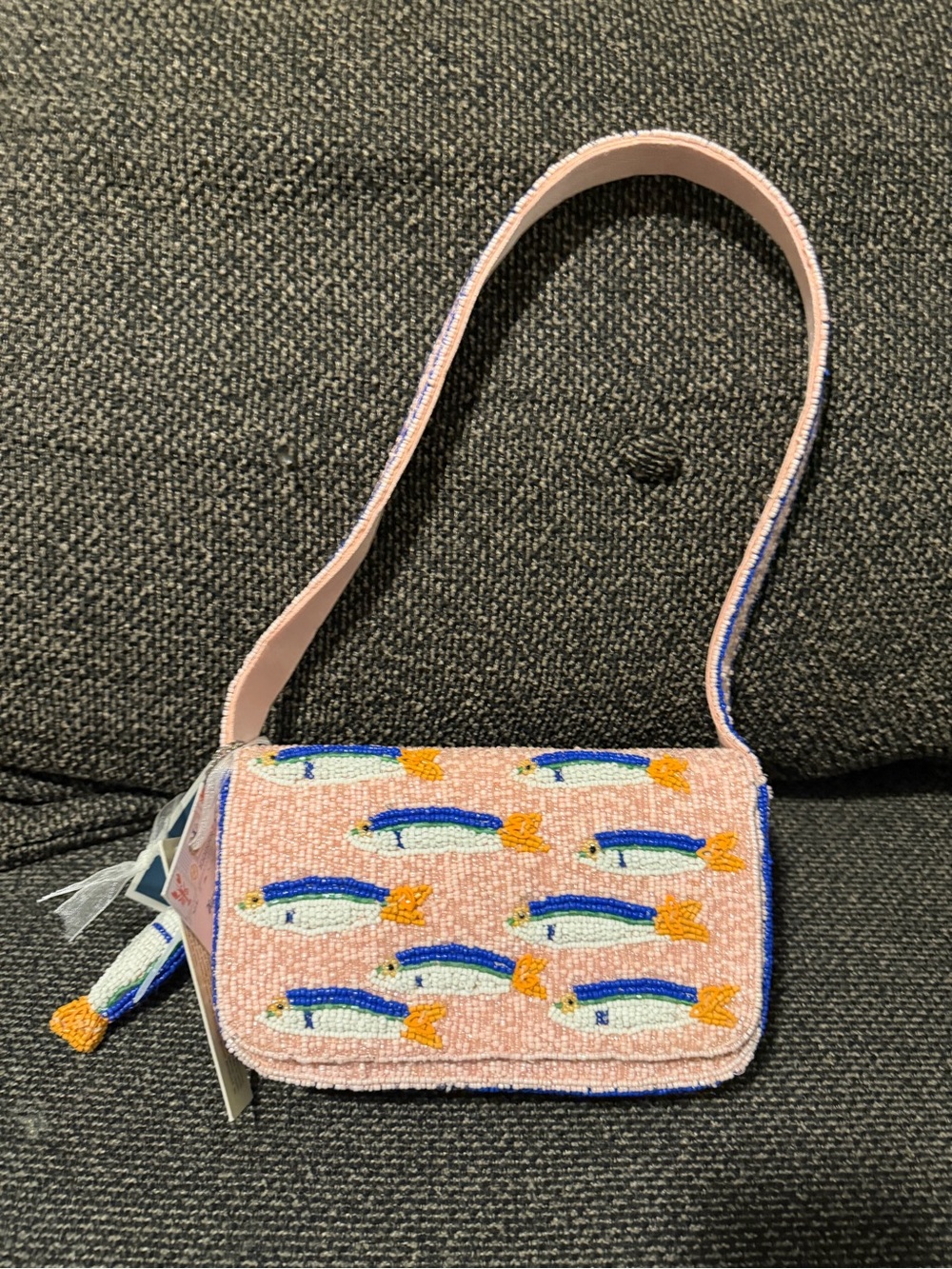 Viral Beaded Sardine Fish Purse Bag in Pink